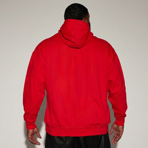 Sudadera con Capucha Oversize Roja para Hombre, Color Sólido, Informal, de Forro Polar, con Bolsillos, para Otoño, Corte Holgado, 100% Algodón - Product Image 6
