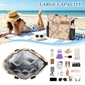 Bolsa de Mano Reutilizable de 2 Piezas con Estampado Floral para las Vacaciones, Bolsa de Mano de Verano para Mujer con Bolsillos de Malla, Bolsa de Playa con Logotipo Personalizado y Bolsa Adicional - Product Image 4
