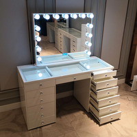 Commode de chambre à coucher moderne de luxe en bois avec miroir éclairé intégré, couleur personnalisable