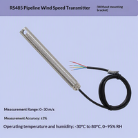Transmitter Kecepatan Udara Saluran Panas Termal Modbus RS485 4G Industri, Sensor Kecepatan Angin Suhu Tinggi Baja Tahan Karat
