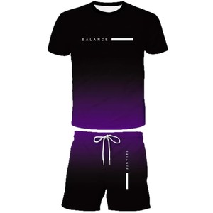 Balance Men's Gradient T-Shirt Shorts <b>Set</b> <b>Knitted</b> Fabric Digital Printed Quick Dry Cotton Spandex Sportswear Needle Detection - Product Image 5