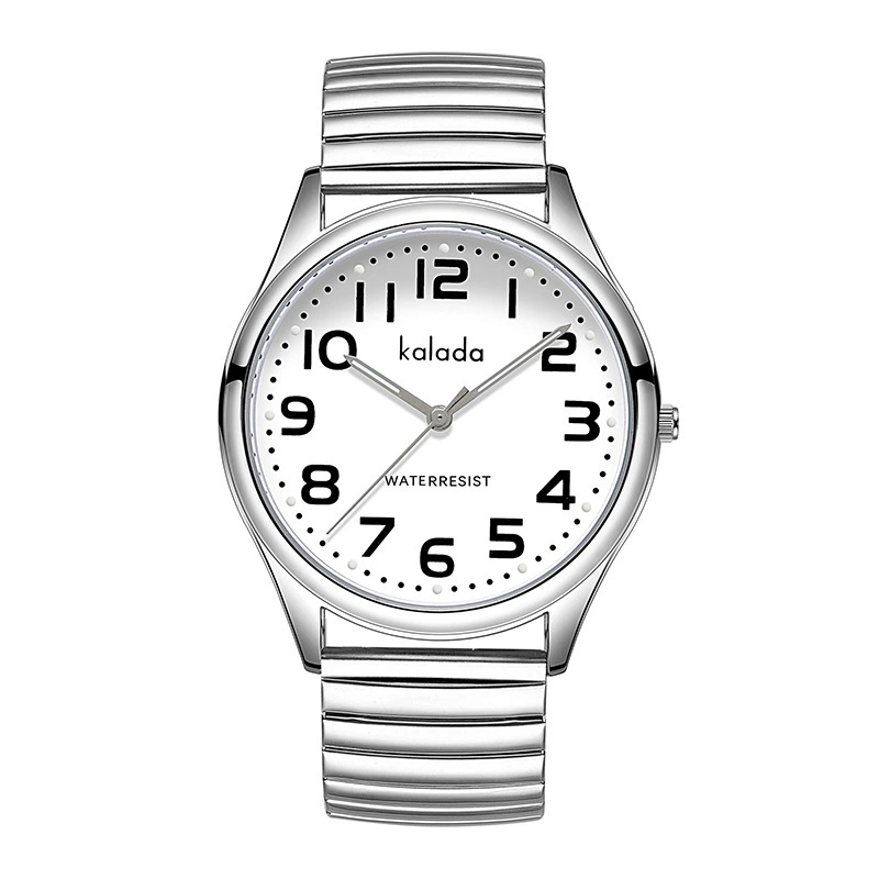 Bracelet à ressort, style homme, cadran blanc.
