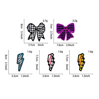 Écussons thermocollants brodés motif nœud éclair, badges DIY de baseball à motif nœud écossais noir et blanc, en stock, vente en gros, personnalisation OEM disponible