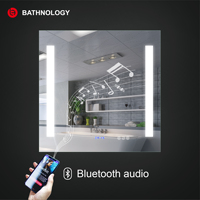 Modern Bluetooths Rectangle Mirror with Digital Clock Backlit Touch Screen LED Mirror Illuminated Magnifying