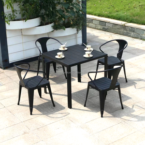 Juego de muebles de restaurante de madera <span class=keywords><strong>para</strong></span> exteriores, mesa de comedor y silla de jardín de metal y plástico <span class=keywords><strong>para</strong></span> patio de cafetería <span class=keywords><strong>para</strong></span> 4 y 6 <span class=keywords><strong>personas</strong></span> - Product Image 1