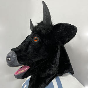 Boca móvil Casco de cabeza de vaca negra Máscara de cosplay de Halloween Máscara de cara completa de látex - Product Image 4