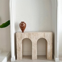 Meubles en pierre naturelle de luxe Table console en travertin beige à pieds arqués Table console en marbre de style romain rétro pour le salon