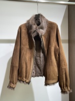 Blouson bomber court en cuir suédé véritable pour femme, avec col montant en fourrure et fermeture éclair, en peau de chèvre véritable, idéal pour l'hiver