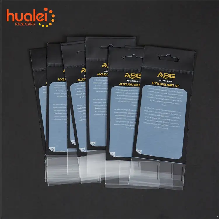 Custom logo Plastic Make Up Pouch Packing Bags Cpp Frosted Composite Self Adhesive Hanging header Cards opp cellophane bag