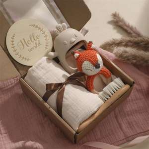 Nouveau-né <span class=keywords><strong>naissance</strong></span> <span class=keywords><strong>cadeau</strong></span> ensemble bois doux lapin jouet pleine lune cent jours serviette de bain anneau de dentition hochet pour bébé - Product Image 4