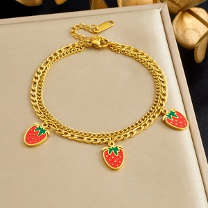 Strawberry Charm Bracelet Zinc Alloy Women's Fashion Jewelry Gift Layering Accessory - Product Image 1
