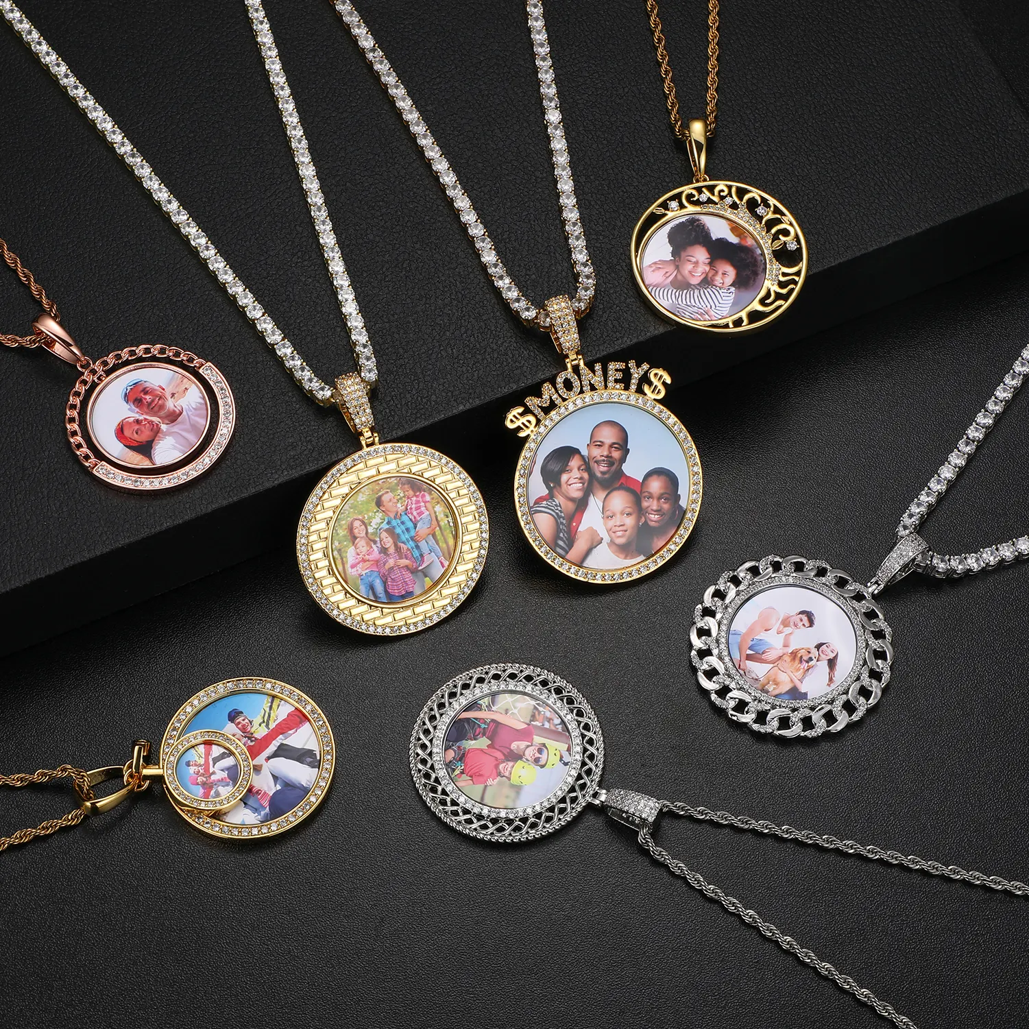 2022 Trend Custom Round Gold Iced Out Pendants Hip Hop Necklace Custom Photo Locket Picture Pendant Photo Pendant