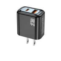 Adaptador de Corriente USB-C GaN de 45W, Cargador Rápido Multipuerto, PD QC3.0, Carga Ultra Rápida, Ecológico, 5V/3A, Doble Enchufe, LED