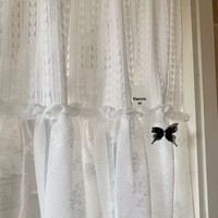 Cortinas de ventana de poliéster con encaje jacquard floral estilo pastoral transfronterizo, cortinas cortas de media altura estilo americano, translúcidas, color café.