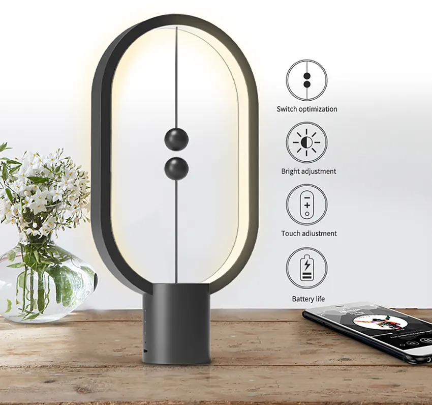 Minimalist smart usb charging port Balance night light Hengpro Magnetic led luxury table lamps