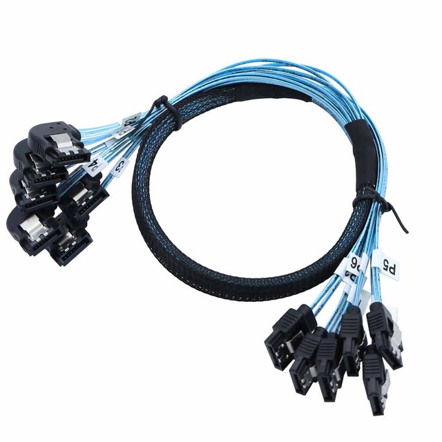 SAS4.0 6SATA to 6SATA 7PIN Female Left-bend SSD Computer case Cable