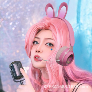 Casque de jeu sans fil et filaire KE-11 BT avec micro, LED en forme de cœur et oreilles de lapin - Product Image 5