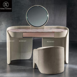 Coiffeuse élégante et moderne de luxe en marbre veiné rose avec <span class=keywords><strong>miroir</strong></span> et tabouret pour chambre à coucher - Product Image 2