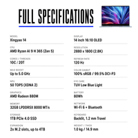 MECHREVO Xingyao 14 Bisnis Laptop AI 9 H 365 32G 1T PCIe4.0 SSD 2.8K OLED 120Hz Radeon 880M Windows 11 Home