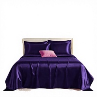 Parure de lit d'été 4 pièces personnalisable en satin de soie de luxe, toutes tailles, tissée 100TC, drap-housse uni en polyester non jetable