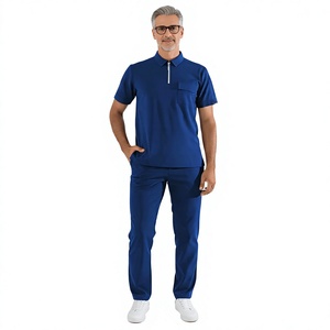 Ensemble de tenue médicale en coton pour homme, col en V, marron, avec haut à 5 poches et pantalon à 10 poches, uniforme d'hôpital, en velours côtelé écologique, sans coutures, compatible détection par aiguille - Product Image 1