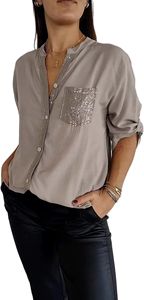 Custom Elegant <strong>Ladies</strong> Sexy Shirts Casual <strong>Top</strong> Long Sleeve Turn-down Collar <strong>Glitter</strong> Sequin Shirts Black Women Shirts 2026 - Product Image 2