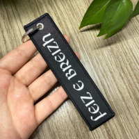 Kustom Double Side bordir gantungan kunci kain tenun huruf Tag kunci/Label bagasi/pesawat Tag untuk promosi & carabiner