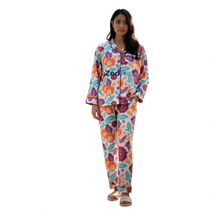 Ensemble de pyjama décontracté de luxe en coton, magnifiquement imprimé, doux et respirant, avec cordon de serrage, idéal pour l'été, l'automne et le printemps - Product Image 1
