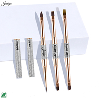 Ensemble de pinceaux à ongles en nylon à double tête avec manche métallique argenté, à paillettes scintillantes de qualité supérieure, pour l'application et la conception de gels