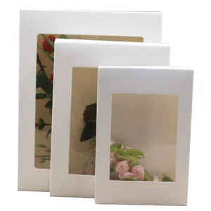 Großhandel große schmuck box geschenk-Pappe anpassen Seiden schal Paket Kraft faltbare Papier Süßigkeiten Geschenk box mit klarem PVC-Fenster für Blumen