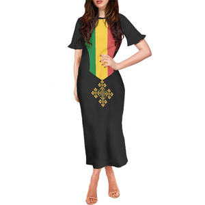 OEM Rose Red Short Sleeve <strong>Custom</strong> Ethiopian <strong>Dresses</strong> Traditional Women Wholesale Ethiopia Elegant Modest Evening <strong>Dress</strong> - Product Image 1
