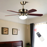 Ventilateur de plafond rétro à 5 pales en bois avec lumière LED, télécommande, silencieux et réversible pour salon et chambre à coucher