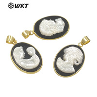 WT-JP270 nouveau pendentif magnifique sculpté à la main de la série beauté avec pendentif de beauté blanc au sol en agate noire pour collier