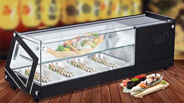 Restaurant Table Counter Top Double Layers Freezer Sushi Glass showcase  Display Refrigerator Cooler With Direct Cooling System