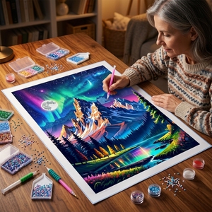 Kits de Pintura de Diamantes con Diseño de Aurora, Luna, Montaña, Árboles y Paisajes, para Adultos, Arte Moderno para Pared - Product Image 5