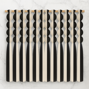 Nuovo Macramè Artigianale <span class=keywords><strong>da</strong></span> <span class=keywords><strong>Parete</strong></span> in Cotone Intrecciato a Mano, Stile Boho con Blocchi di Colore Bianco e Nero - Product Image 4