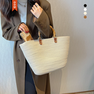 <span class=keywords><strong>Bolso</strong></span> de Playa de Paja de Bambú a Rayas, Bolsos de Mano para Mujer, Bolsos de Playa, Bolsos Bohemios 2025 - Product Image 5