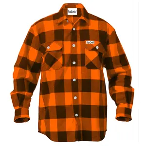 Custom Logo Orange Flannels Soft Pure Cotton Fabric XS-5XL Men's Flannel Shirts