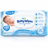 60, 80, 120 lingettes jetables par paquet pour bébé, à l'eau pure, sans parfum, douces, fournisseur en gros, OEM personnalisé