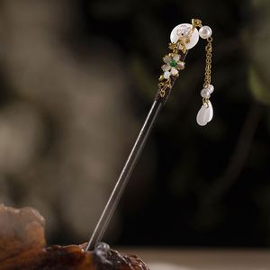 Bâtonnet à cheveux en bois rétro chinois vintage, épingle à cheveux florale élégante pour femmes, accessoire de coiffure Hanfu - Product Image 6