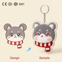 Porte-clés 3D personnalisé en plastique pour chien, avec écharpe rouge, en acrylique et fourrure chenille, breloque de sac, cadeau animalier Kawaii personnalisé