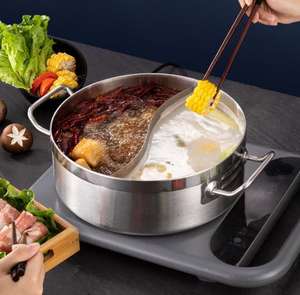 Ollas de cocina de inducción de sopa caliente de acero inoxidable de doble fondo de <span class=keywords><strong>gran</strong></span> <span class=keywords><strong>capacidad</strong></span> con 3 compartimentos con cubierta de acero - Product Image 1