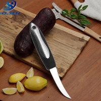 Custom Logo Food Grade Roestvrijstalen Keuken Gebogen Mes Fruit Utility Mes Met Ergonomisch Zacht Handvat Voor Fruit Groenten
