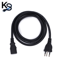 Câble d'extension électrique 3 broches Brésil, conducteur en cuivre SJTW, isolation PVC, solide, 1m, 10A, pour adaptateur PC