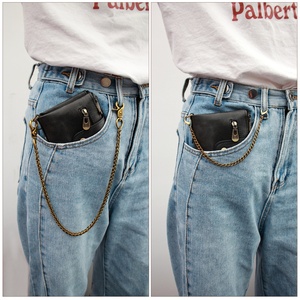 BOSHIHO Real Leather Purse Custom Logo <b>RFID</b> <b>Blocking</b> Bifold Double Zipper Coin Pocket with Anti-Theft Chain Mens <b>Wallet</b> - Product Image 2