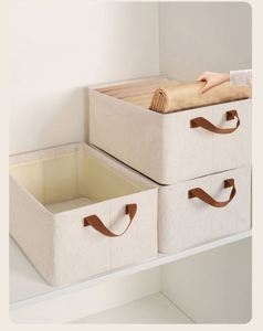 Paniers de rangement pliables en tissu durables avec poignées pour l'organisation de la chambre et du placard, design moderne et minimaliste, couleur beige - Product Image 6