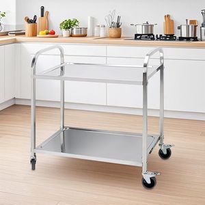 Chariot de cuisine DB 2X à 2 niveaux en acier inoxydable 85x45x90cm, îlots et chariots de cuisine utilitaires de taille moyenne - Product Image 5