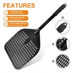 Manjia OEM ODM Ensemble de pelle à <span class=keywords><strong>pizza</strong></span> en aluminium noir avec coupe-<span class=keywords><strong>pizza</strong></span>, pelle à bascule, pelle de retournement rigide et spatule à <span class=keywords><strong>pizza</strong></span> perforée - Product Image 4
