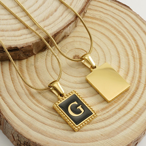 Zogxin 18K Gold Plated Stainless Steel Letter Necklace Snake Chain Square Pendant Jewelry English Alphabet Fashion Pendant - Product Image 2