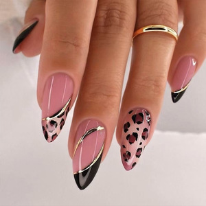 Patrón de almendra <span class=keywords><strong>francesa</strong></span> ABS Pegatinas de uñas postizas <span class=keywords><strong>Diseño</strong></span> de <span class=keywords><strong>manicura</strong></span> de estilo europeo americano para dedos 24 piezas Placas de uñas para usable - Product Image 1